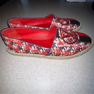 Louis Vuitton blue and red espadrille sandals.